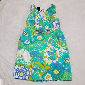 Carlisle Blue Green Floral Sleeveless Sheath Dress 8 Classic Office Spring Retro